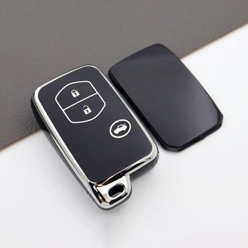 Soft Shinny Key Case Cover For Toyota Land Cruiser Prado Avensis IQ Corolla Prius Highlander Yaris Keyless Fob Holder Protector-3A - Black_gold