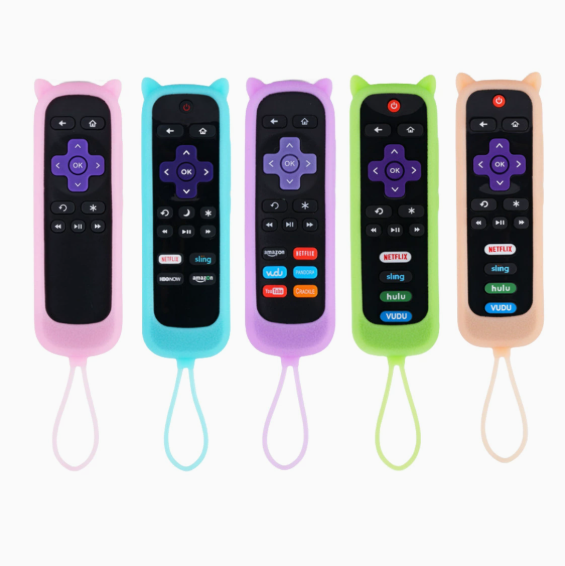 For TCL ROKU Remote Control Cute Cat Ear Silicone Protective Cover Thickened Drop-Resistant Luminous Belt Rope
