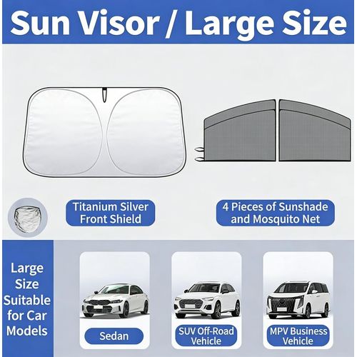 5pcs Set Car Sunshade, Car Windshield Sunshade Umbrella, Front Windshield & 4 Side Windows Sun Visor, Universal Fit Privacy Protection Car Interior Protector Car Cover For Most Cars