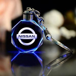 Car Logo Key Holder Crystal Car Styling KeyChain With Changing Colorful LED Light Laser Engraved Keyring NISSAN