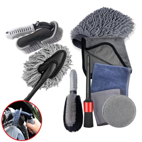 WakeView 9pcs Car Wash Cleaning Kit, Cleaning Gloves, Sponge & Brush For Vehicle Car Cleaning Tool