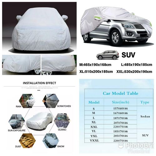Universal Grey Car Cover, Waterproof, Breathable, Scratch and Weather Resistant, Protects Against Rain, Snow, Sun, Dust, Heat for Small and Medium Cars, Fits S/M Models like Vits, Demio