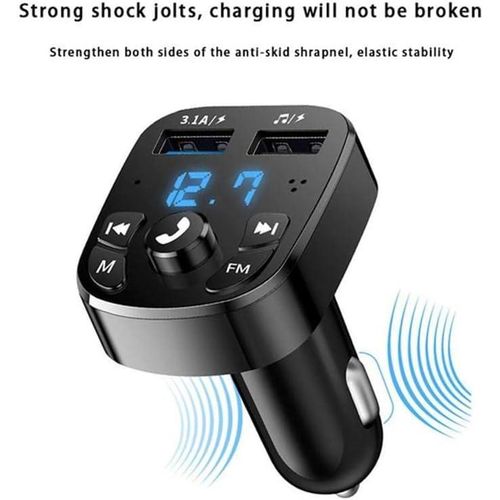 FM Transmitter for Car Wireless Radio Adapter Kit Hands-Free Calling Dual Microphone, Car USB Charger for All Smartphones Audio Players