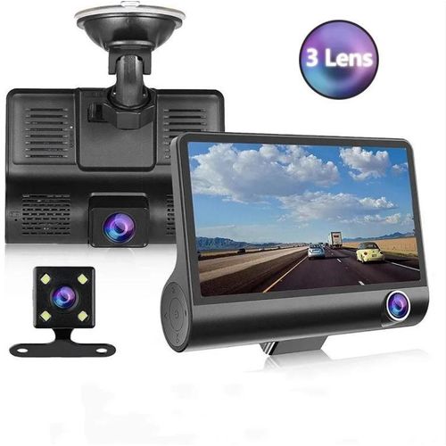 4 Inch 3 Lens Dash Cam 1080p Front Rearview Live Streaming DVR Video Recorder Dual Car Camera Memory Card Black 170